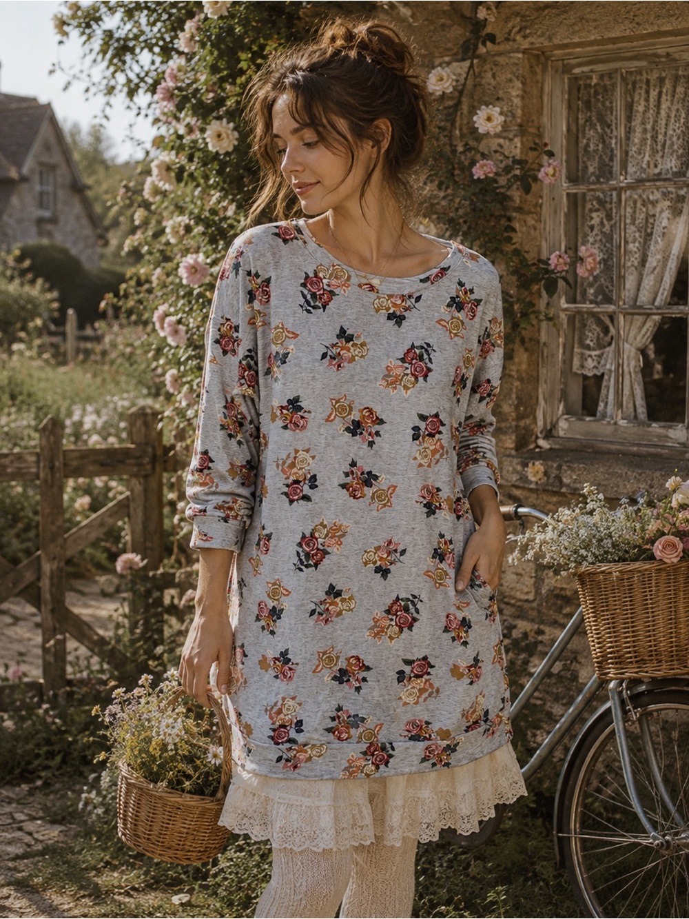 Matilda Jane Floral Cottagecore Garden Girl Tunic Sweatshirt Size S